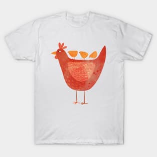 Hen and Chicks Farmyard Art T-Shirt